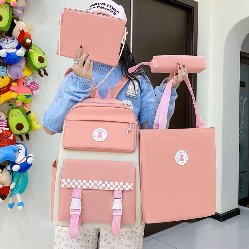 New Elementary School Student Schoolbag for Girls with Lightweight Large Capacity Junior High School Student Campus Backpack Four Piece Set