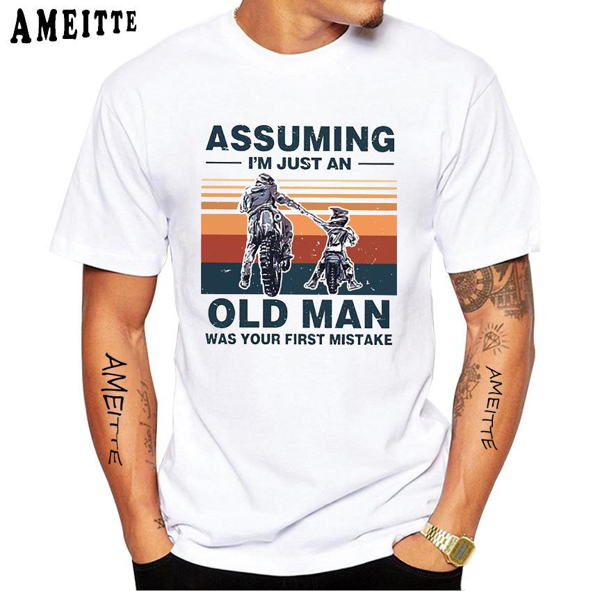 Father Takes Son Ride A Motorcycle Print T-Shirt Summer Men Short Sleeve Funny Bike Soprt White Casual Tops Hip Hop Boy Tees