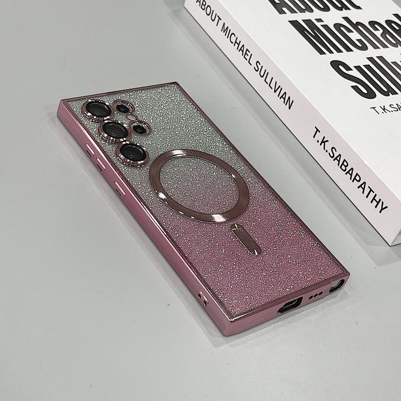 Luksus Glitter Trådløs Lading For Samsung Galaxy S24 S23 S22 S21 Ultra Plus Deksel Magnet MagSafe Allround Camera Cover Shell