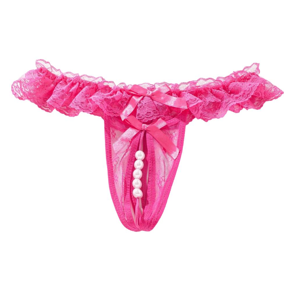 Mesh Hollow Lace Pearl Panties Low Waist See-through Thong Fashion Underwear for Women  Gifts