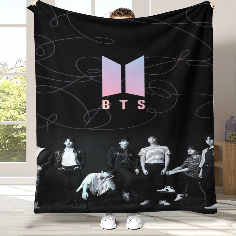 Fashion B-BTS Kpop Flannel Blanket,Ultra Soft Warm Plush Throw for Home Bedroom Bed Sofa Cover Office Camping Picnic Gift