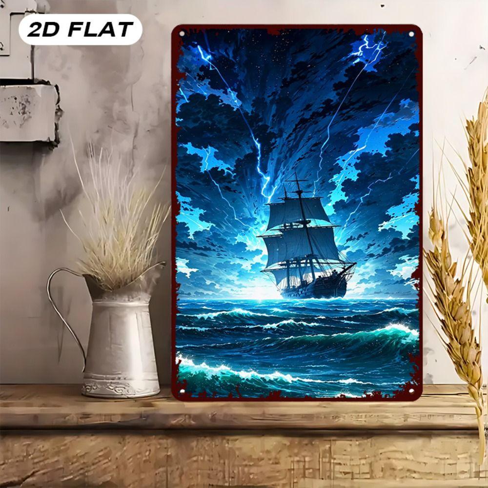 Vintage Nautical Metal Wall Art, Old Sailing Ship Pirate Decor, Home Wall Decor