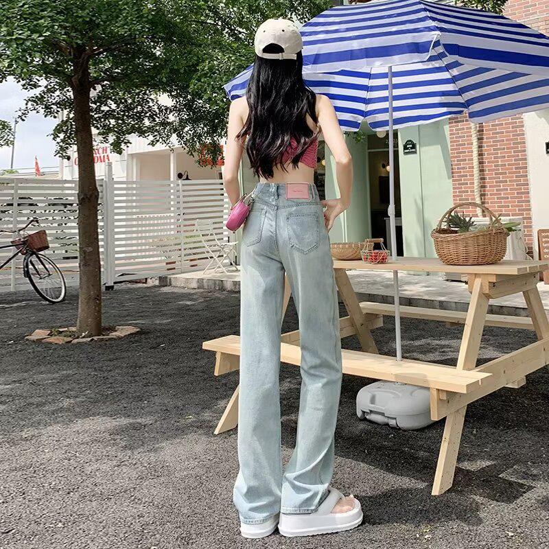 

White Women s High-Waisted Wide-Leg Jeans - Trendy, Versatile, Slimming, Loose Fit, Plus Size, Floor-Length Pants for Autumn XS 75-82 lbs