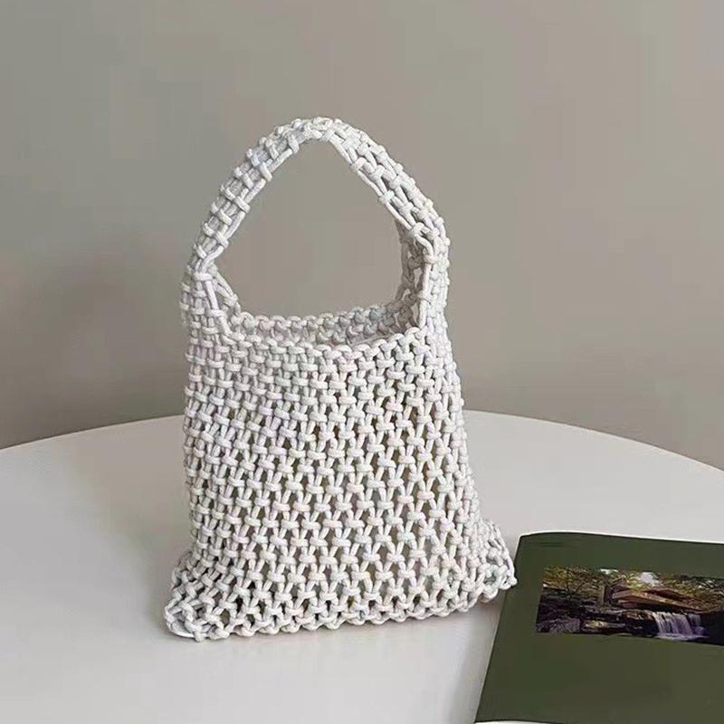 

Handmade woven cotton rope hollow bag with ins style, fresh and fresh photo handbag, colorful handbag белый