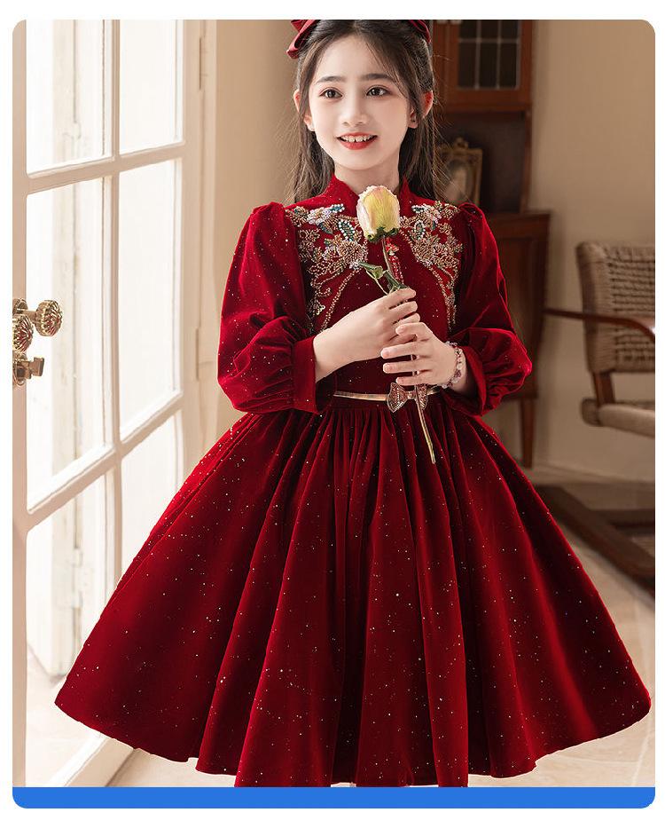 Korean Silver Fox Velvet 410g Girls' Formal Princess Dress - Autumn/Winter New Year's Gown
