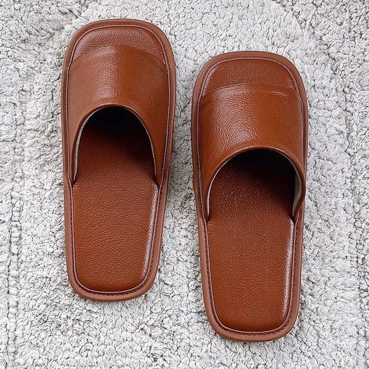 Summer High-end Leather Slippers Couple Nordic Style Indoor Home Cowhide Sandals Men and Women Non-slip Outer Wear