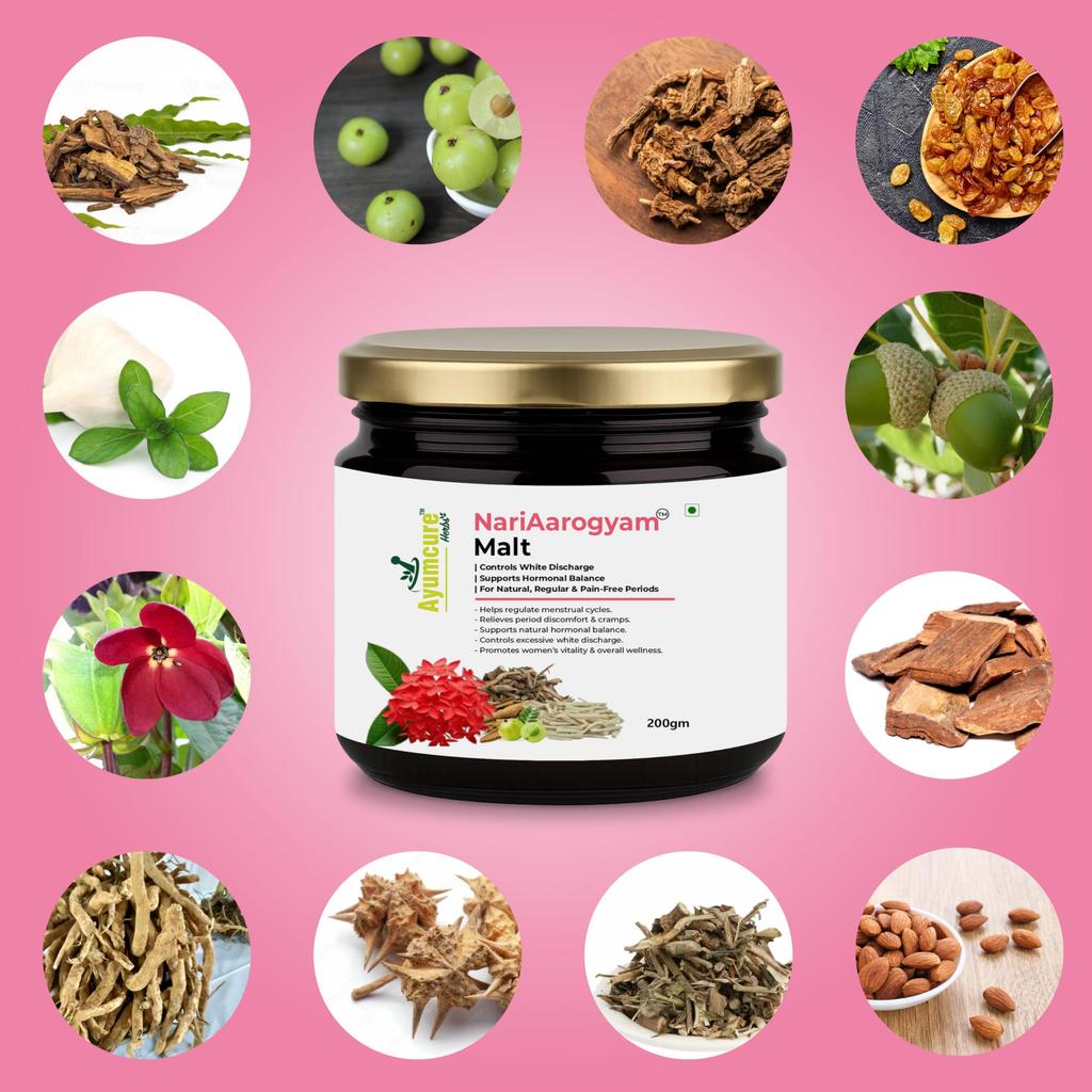 Ayumcure Nari Aarogyam Malt 200g | White Discharge (Leukorrhea) & PCOS Relief | Balances Hormones, Regulates Periods, Eases Cramps | Boosts