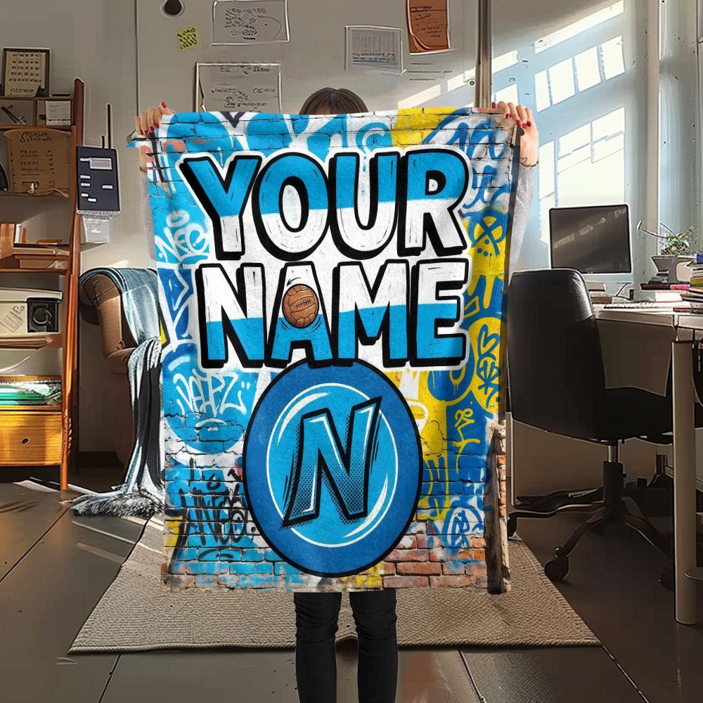 Custom Name,SSC Napoli Printed Flannel Blanket, Soft Throw for Bedroom Sofa, Washable, Christmas Present, Great Gift.