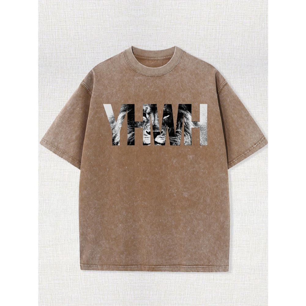 Men's Vintage-Inspired Lion Graphic T-Shirt - 100% Cotton, Short Sleeve, Crew Neck, Washed Black, Casual Summer Wear