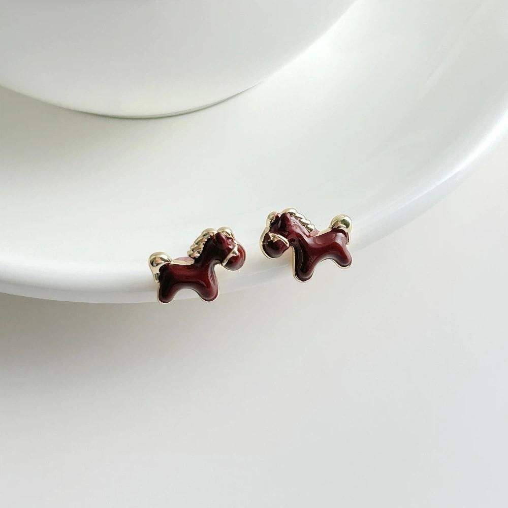 Zinc Zinc Alloy New Year Pony Earrings Fashion Red Drop Earrings Trendy Vintage Drip Oil Earrings  Girls