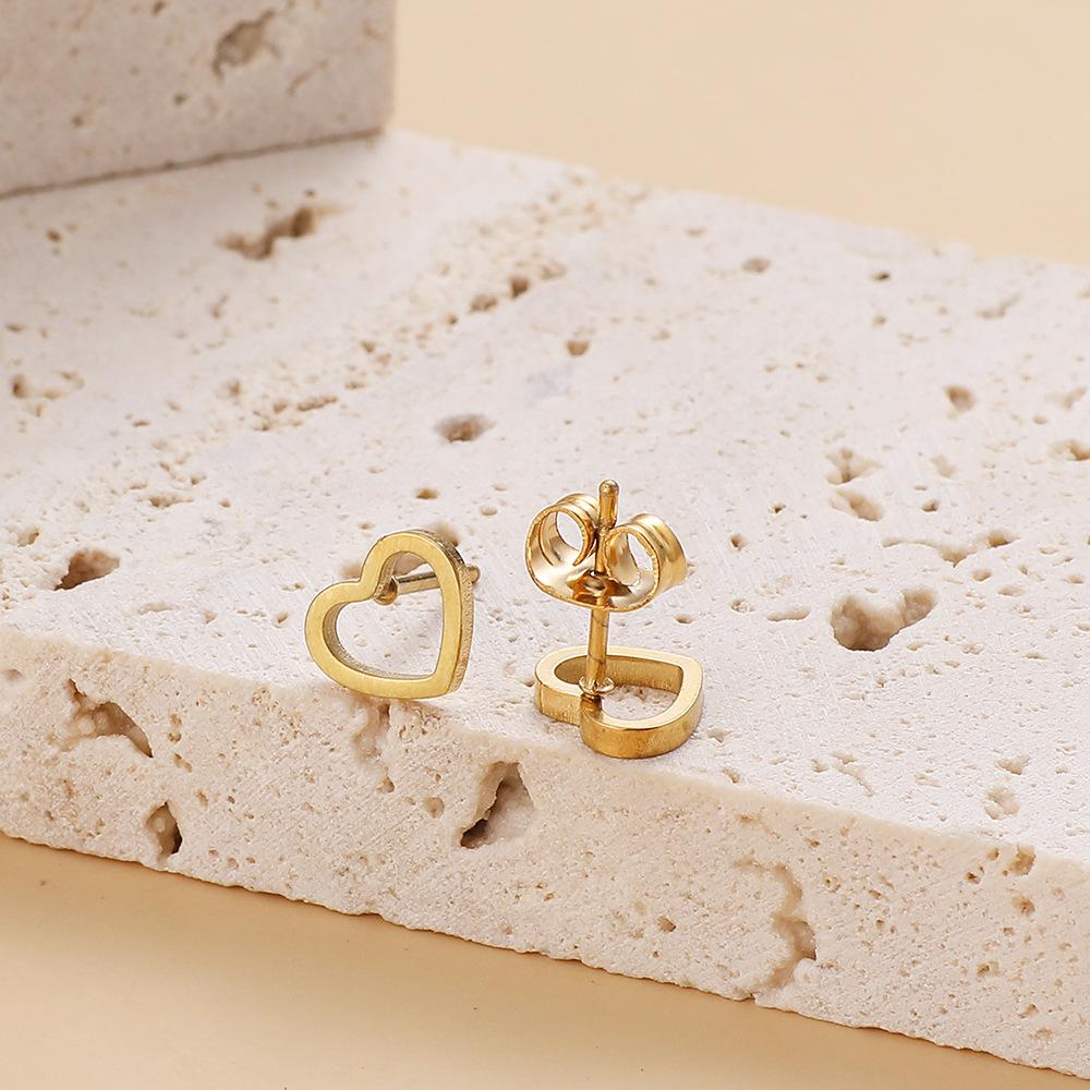 Stainless Steel Love Heart Stud Earrings For Women Girls Gold Color Sweet Fashion Ear Zircon Birthday Party Gifts Wholesale