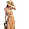 Floor Pants Drape Women's Summer Vacation Pants Beach Pants Orange High-waisted Split-ended Striped Wide-leg Pants
