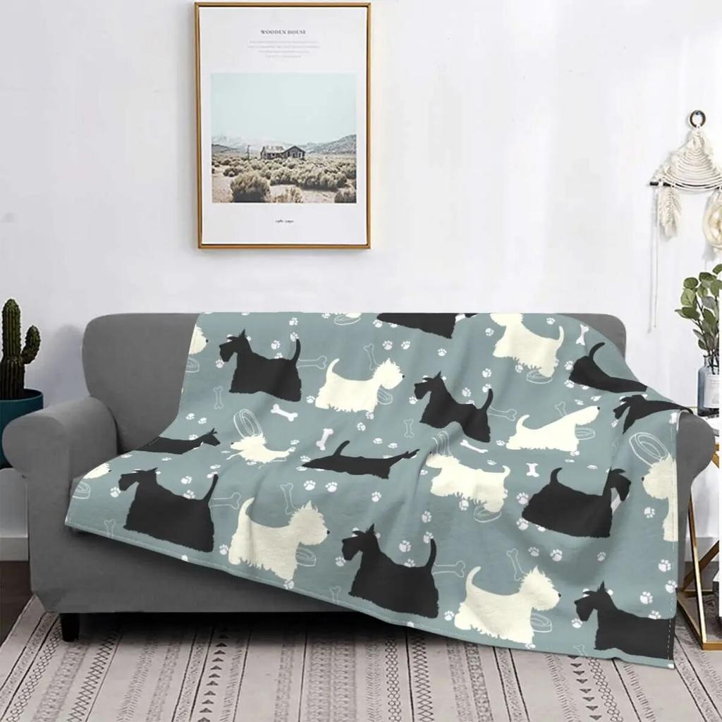 Scottie And Westie West Highland Terrier Blanket Fleece Winter Dog Thin Throw Blankets for Home Office Plush Thin Quilt