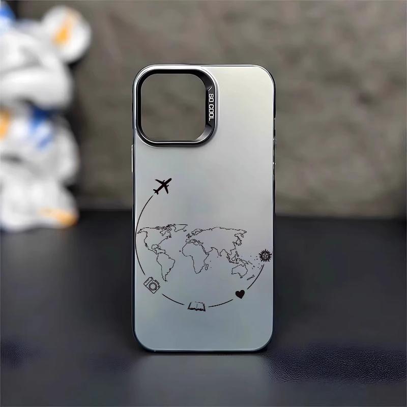 Simple airplane earth pattern phone case For iPhone 11 12 13 14 15 16 17 XS XR X 12 13 Plus Pro Max SE series Anti fall durable beautiful gorgeous