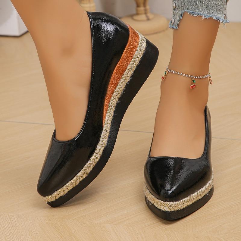 

Shallow Platform Loafers Women s 2026 New Autumn Straw High Heeled Fairy Women s Single Shoes 43 чорний