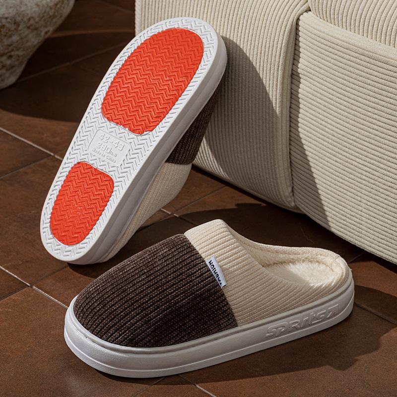 

Нескользящая подошва толстая подошва хлопковые тапочки осень и зима домашние комнатные набивные теплые бесшумные пушистые тапочки 44-45 кофейный