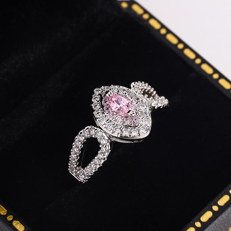 New Pink Crystal House Diamond Egg Ring  Silver Angel Wings Blue Treasure Zircon Engagement Hand Jewelry