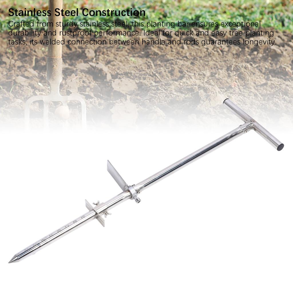 Půdní sonda Nerezová půdní sonda s nožním pedálem Ergonomická T rukojeť Sázecí nástroj 33,5 palce pro trávník zahradu farmu péči o rostliny