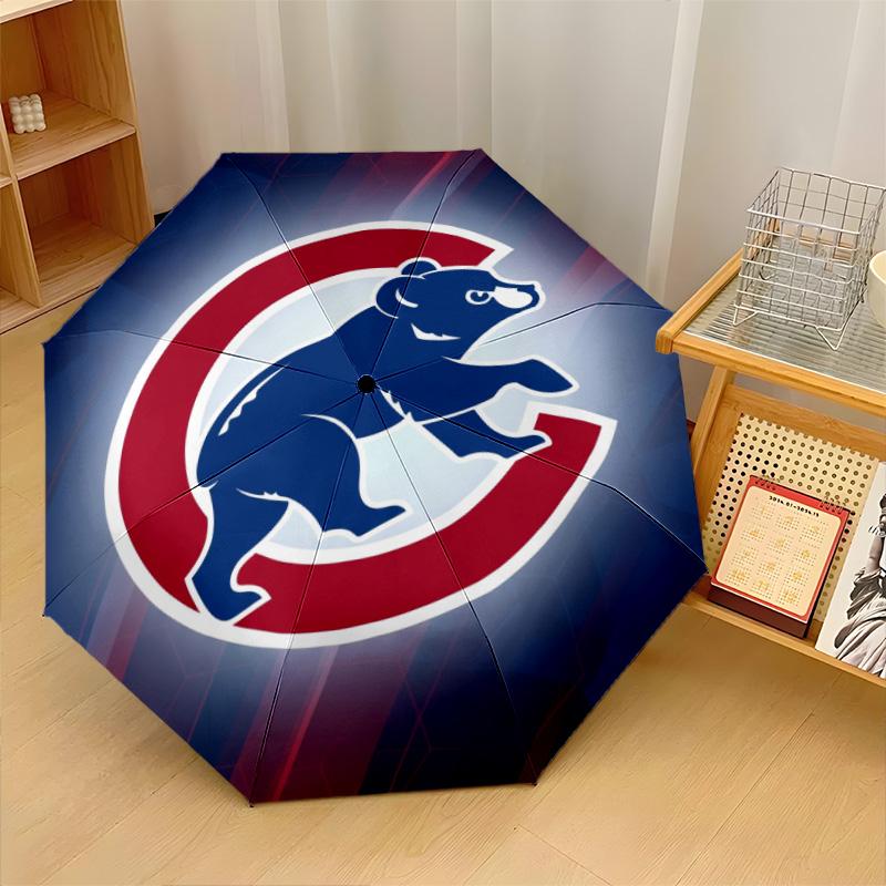 Chicago Cubs Print Auto 8?Ribs Folding Umbrella Wind Resistant Lightweight Automatic Umbrella For Daily Travel