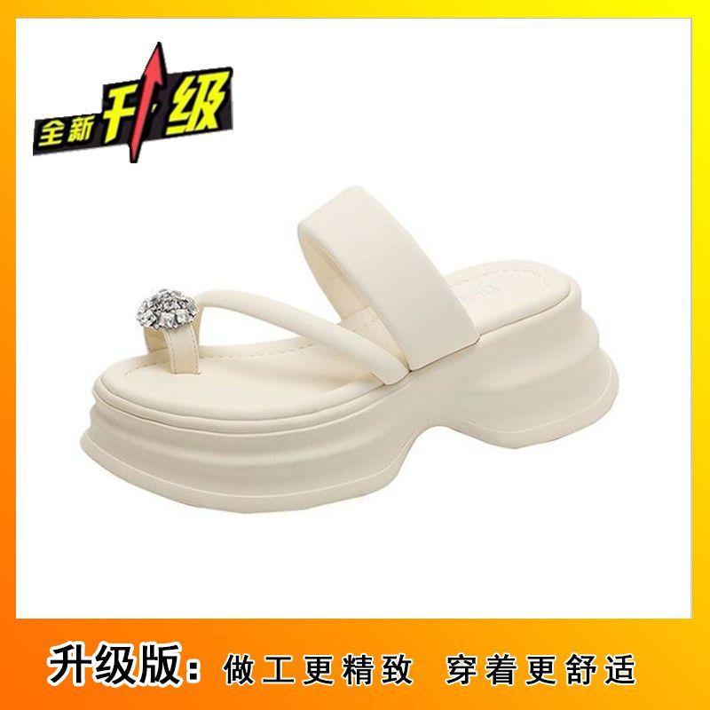 

2024 summer new trend toe slippers women wear fashion rhinestone temperament increase thick bottom cool slippers women 40
