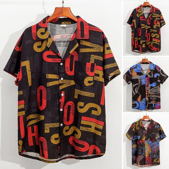 

Отворот с коротким рукавом и пуговицами, летняя рубашка с накладным карманом, мужская свободная рубашка для отпуска с абстрактным принтом