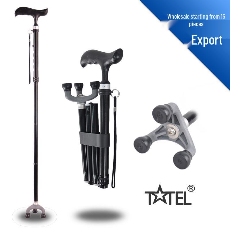Lightweight Telescopic Folding Aluminum Alloy Cane for Seniors чёрный