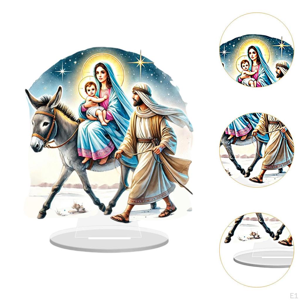 Desktop Ornament 2D Mary Joseph and Jesus Figurine Sign, Fireplace Art Crafts Decoration, Tabletop