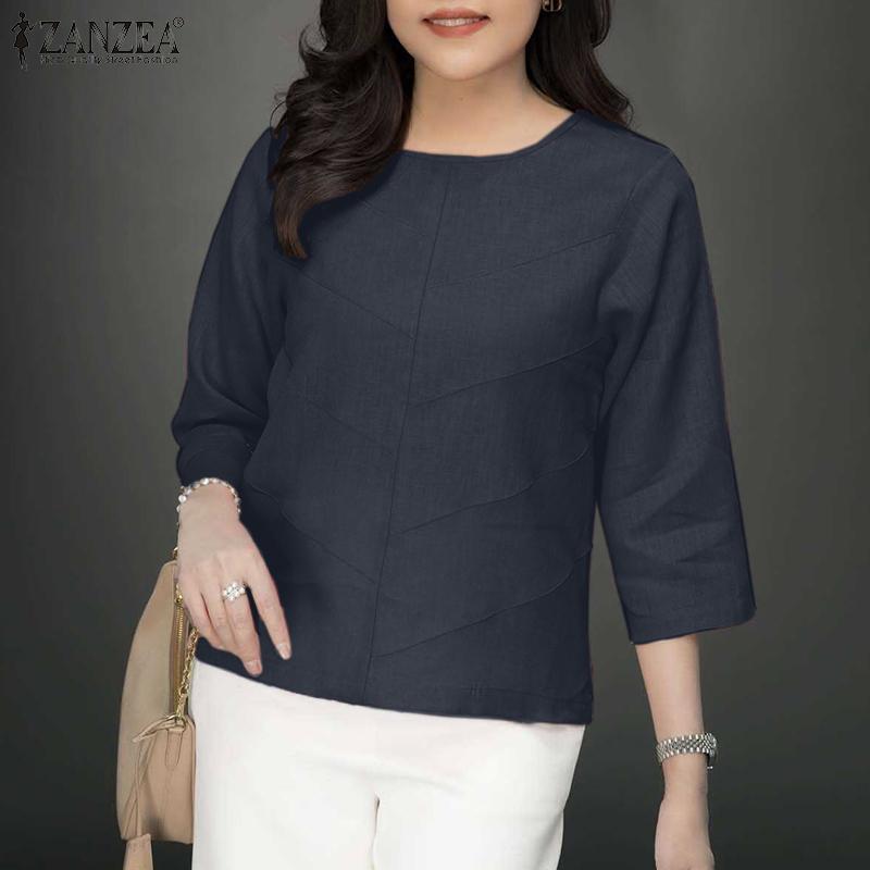 ZANZEA Lässige Bluse mit Rundhalsausschnitt und 3/4-Ärmeln für Damen