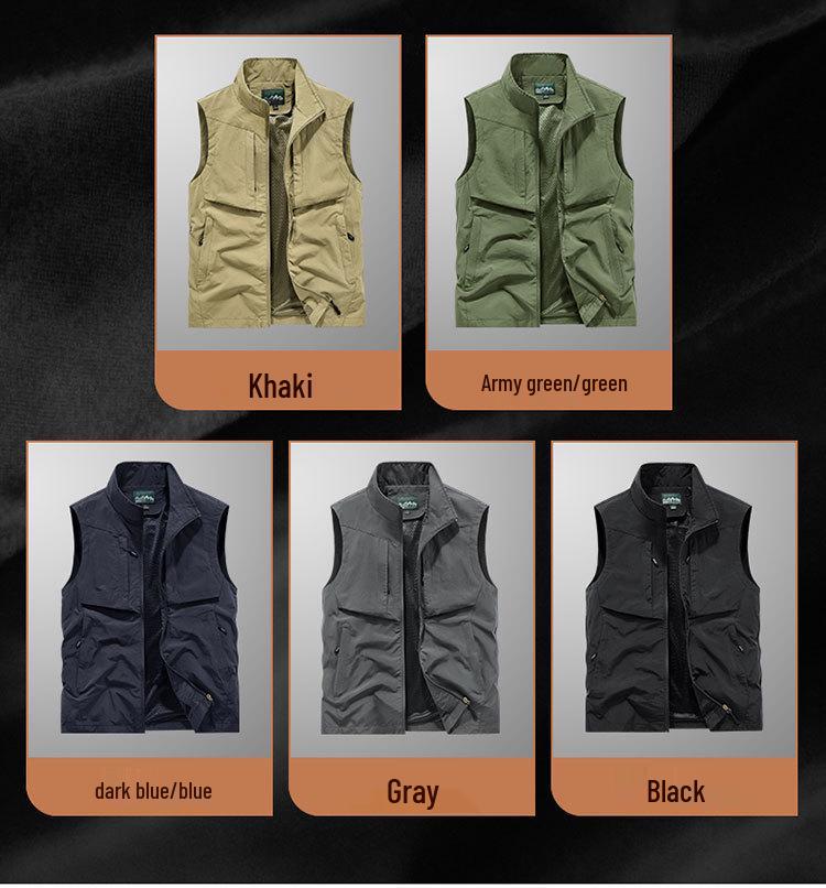 Herren Übergröße Mehrere Taschen Outdoor Weste mit Stehkragen - Ideal für Frühling, Herbst, Fotografie und Angeln