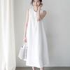 Summer Cotton Linen Long Dresses Women Loose Fit Sleeveless Dress Lazy Style Solid Color Dress For Ladies