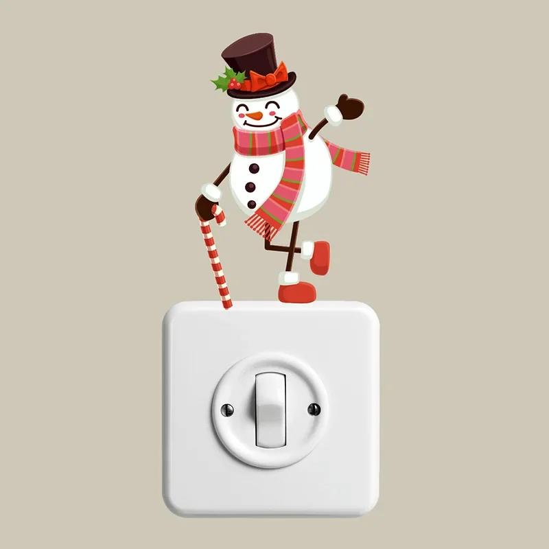 Wall Decals Santa Claus Elk Snowman Switch Sticker Christmas Wall Switch Panel DecorativeNew Year Removable Wall Mural Art Pvc