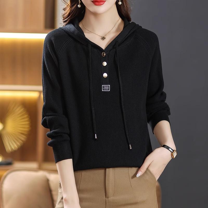 Hooded Sweatshirt Women Autumn Winter Ageing Outer with Hooded Tops Knitted Explosive Hoodie