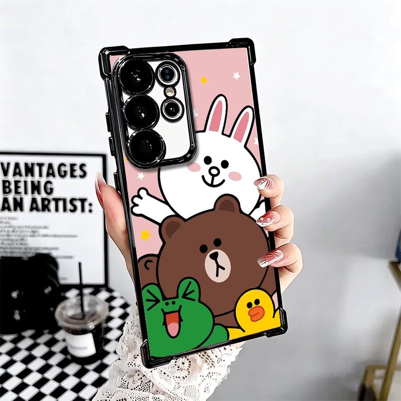 Cartoon Bear B-Browns C-Conys Plating Phone Case For Samsung Galaxy S24 S25 FE S26 Edge S23 Ultra S22 S21 Plus S20 Anti-Fall Air