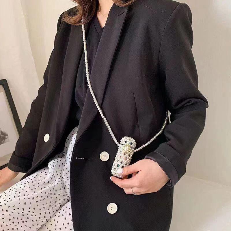Women's 2024 Summer Trendy Pearl Chain Mini Lipstick Messenger Bag