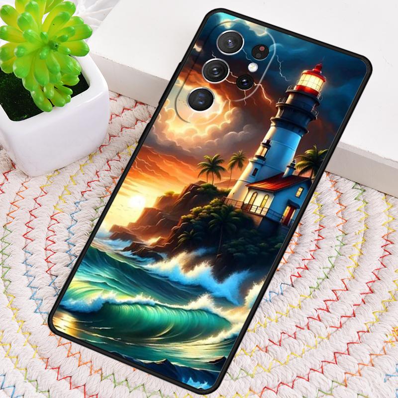 Lighthouse On An Island Palm Tree Silicone Phone Case For Samsung Galaxy note 10 pro S26 S25 S24 S23 S22 S21 Plus Ultra Cover