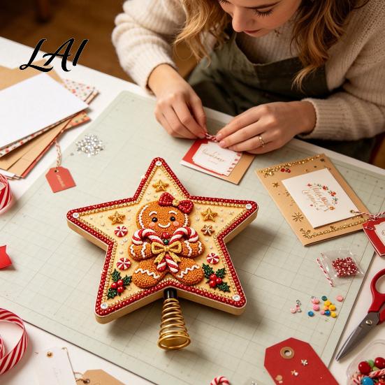 Immersive Festival Crafting DIY Christmas Tree Topper Star Kit with Faux Pearl & Rhinestone Materials Santa Snowman Reindeer Handmade Angel