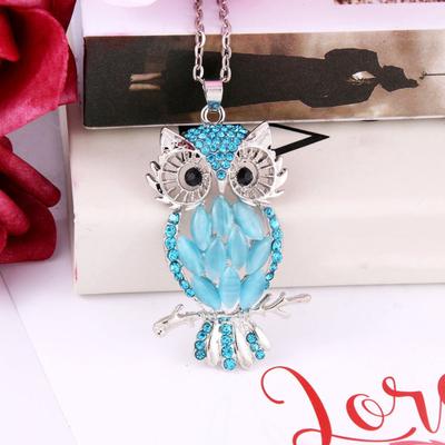 Eulen-Halskette, Pullover-Kette, Kunstopal, Strass-Dekor, aushöhlen, Legierung, Kleidung, Schmuck, Dating, Abschlussball, Party, Kleidungsstück, Dekoration, Halskette