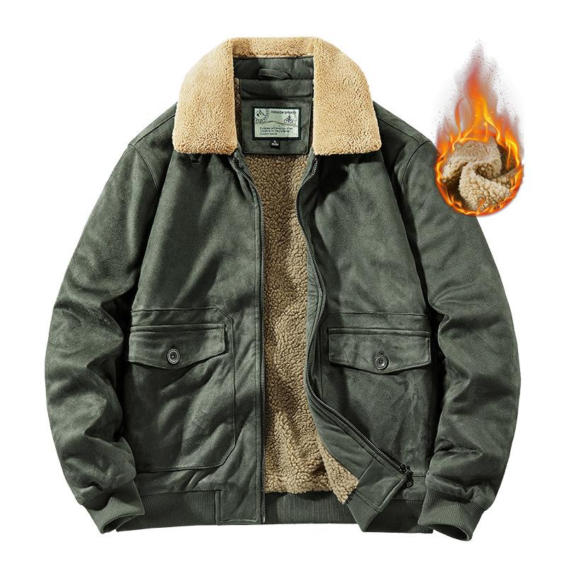 Autumn Winter Men Warm Fleece Warm Thick Jackets Coats Men Fashion Fur Collar Corduroy Military Casual Jacket Coat Male