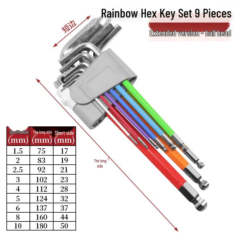 Industrial Color Hex Wrench Set: Chrome Vanadium Ball Head, Torx, Phillips, Star, Medium-Long, Foldable, Multi-Purpose.
