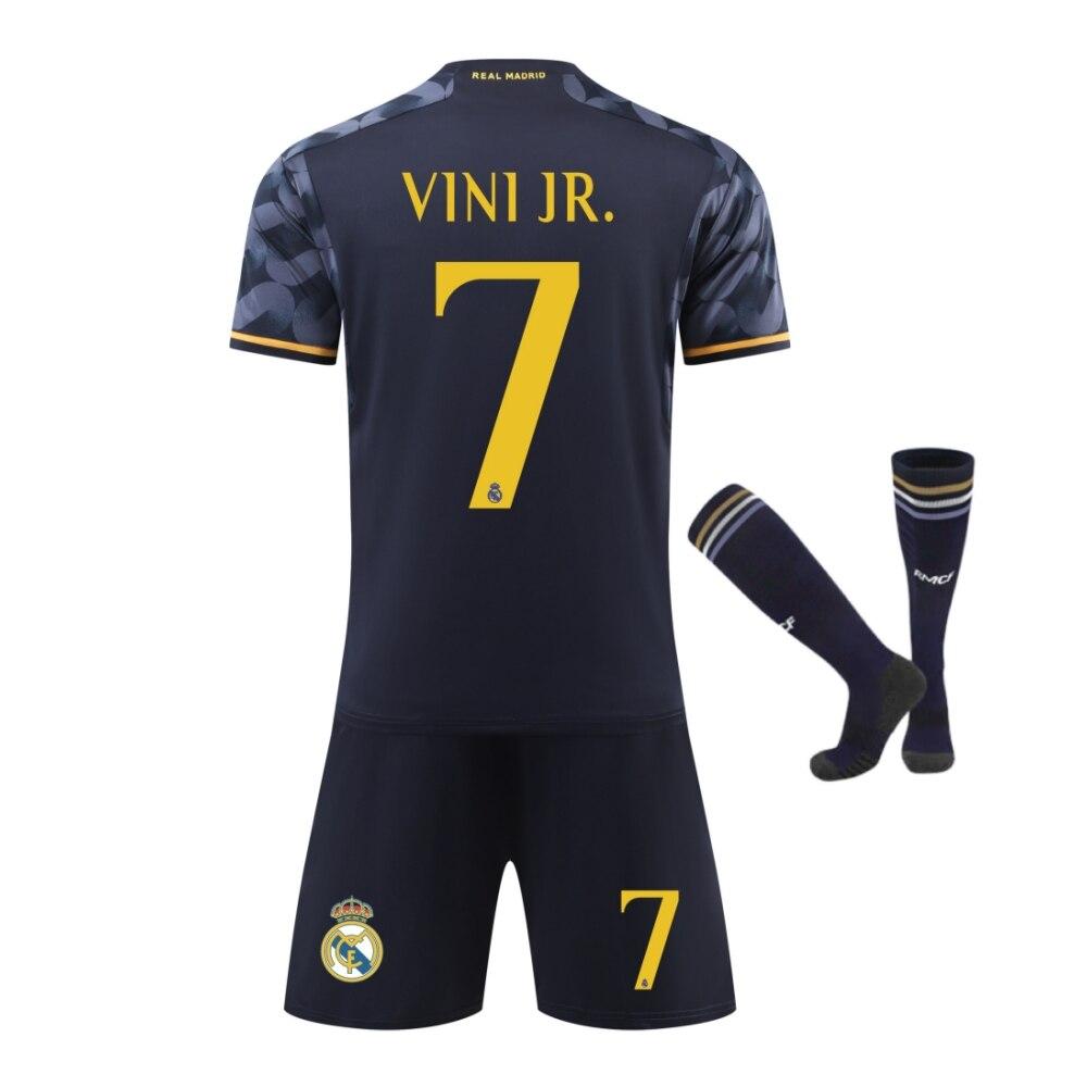 Real Madrid Vinicius Dětský Fotbalový Dres Set Polyester Prodyšný 150-160cm Černý