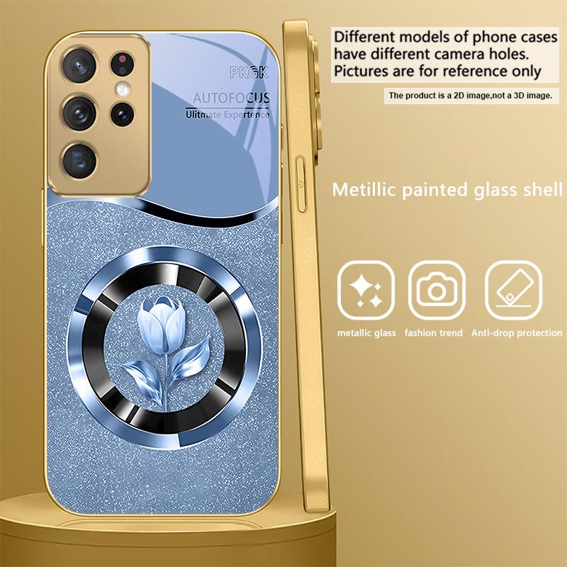 Exquisite flowers For Samsung Galaxy S20 FE S21 S22 Ultra S23 Plus S24 Ultra 25Ultra S21+ S9+ 22Plus Golden glass phone case