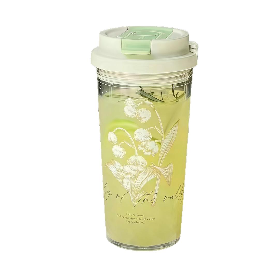 Water Bottle Summer Lily of the Valley Water Cup Girls High Value Plastic Cup Portable Coffee Cup Large Capacity Kettle Cup