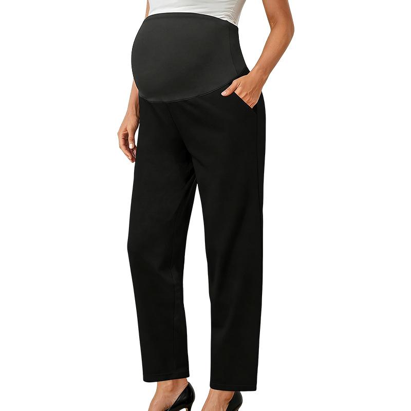 Pantaloni de Maternitate Negri cu Talie Înaltă - Casual, Elastici, Croială Largă, Versatili, Picior Drept