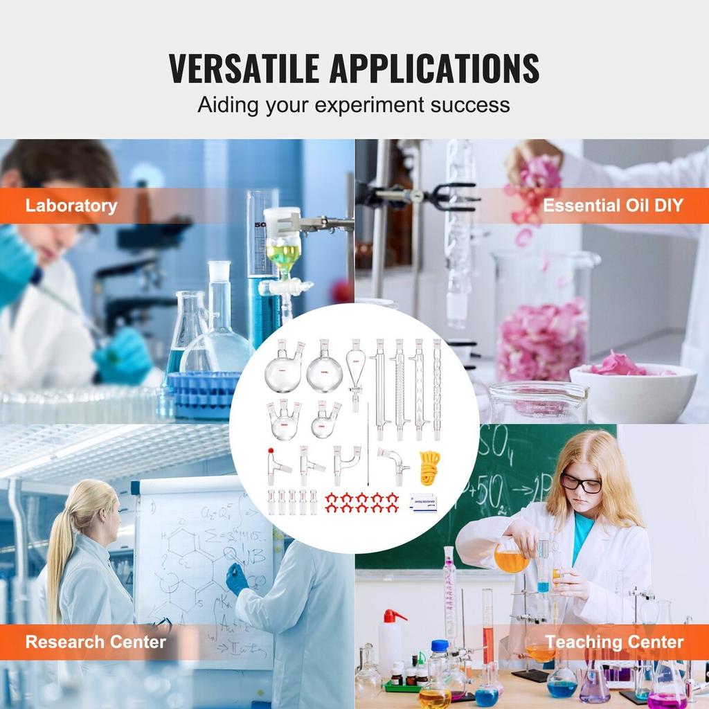 Lab Distillation Kit, 3.3 Boro Lab Glassware Distillation Kit with 24, 40 Joint, 1000ml Essential Oil Distillation Apparatus Kit, 32 pcs Set of