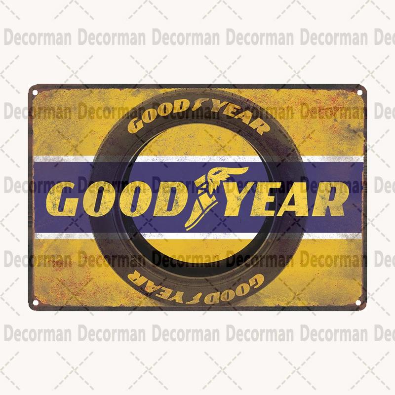 Retro Goodyear Tire Motor Oil Tin Sign  Vintage Iron Painting Wall Decor for Home Pub Bar  X CM Gift Art Poster