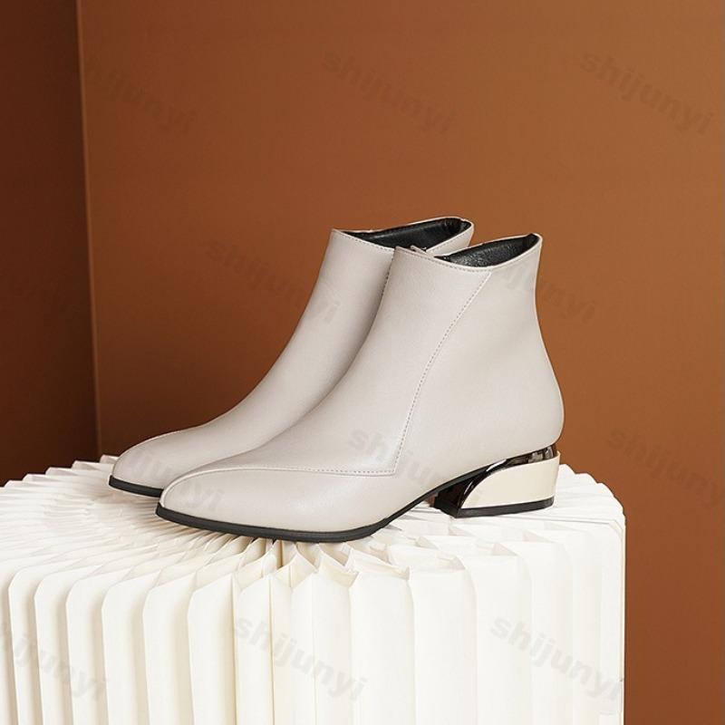 Fashion Autumn Women Boots 2025 New Fashion Casual Leather Shoe Zipper Ankle Boots Women Elegant Pointed-toe Short Boots Botas Mujer