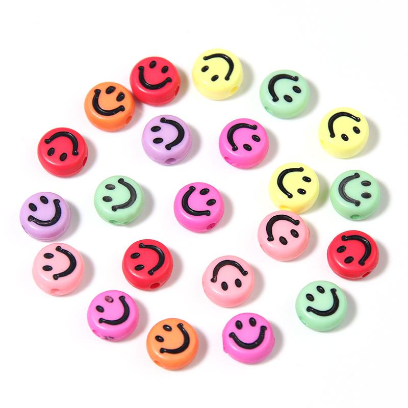 100pcs 7mm Acrylic Smile Face Beads Multicolor Round Shape  Loose Spacer Bead for Jewelry Making DIY Charms Bracelet Necklace