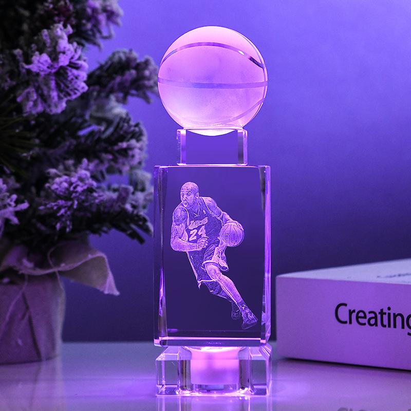 Glow-in-the-Dark Kobe Bryant NBA Figurine: Crystal Basketball Gift for Birthday