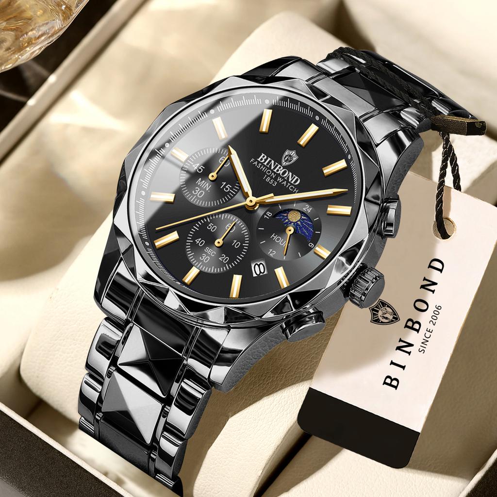 BINBOND Luminous Waterproof Quartz Wristwatch for Men Accurate Luxury Auto Date Chronograph Men's Watch Fashion Durable Reloj