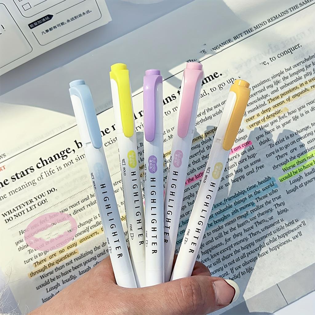 5 szt. Pastelowe Zakreślacze Kolory Podwójna Końcówka Fluorescencyjny Pióro Hakowe Kolorowy Marker Śliczne Markery do Journalingu Japońskie Artykuły Papiernicze